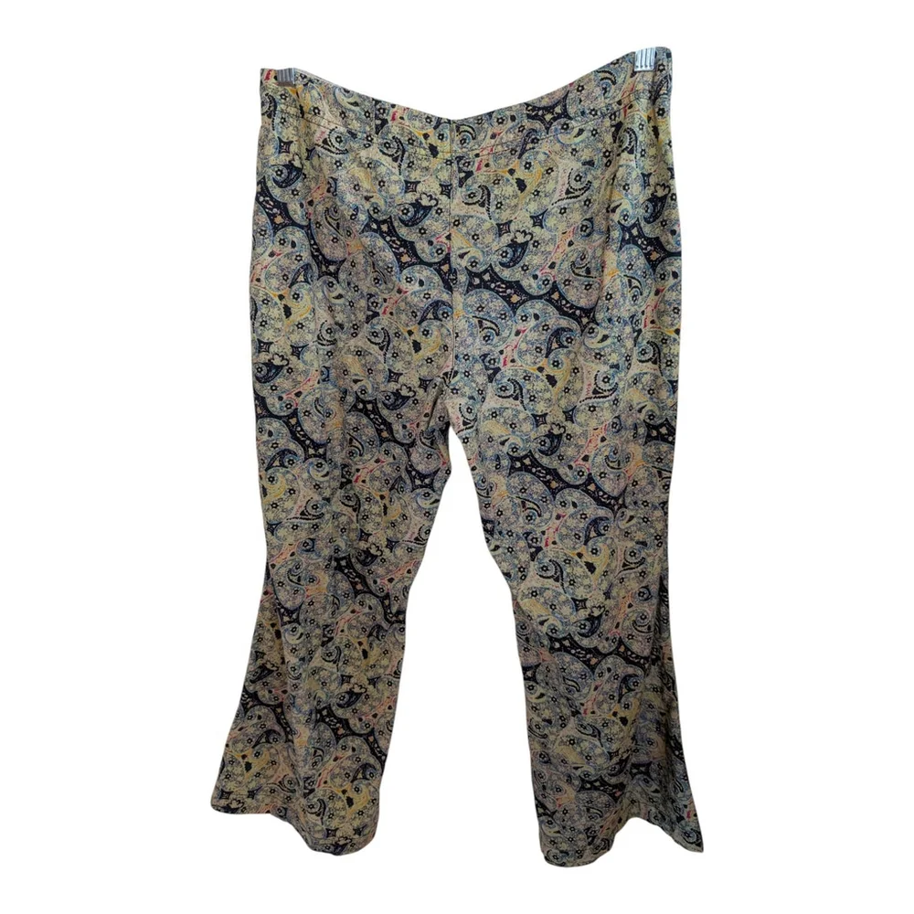 Free People Maui Paisley Cropped Flare Pants Cotton Blue Green Size 8